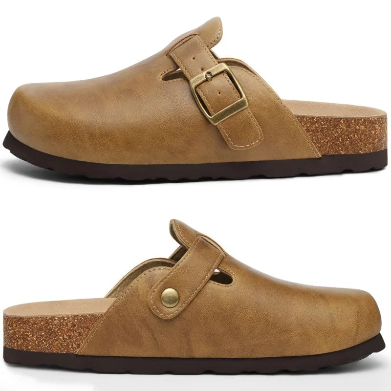Kidmi Unisex Adjustable Buckle Slip-On Clogs with Arch Support Vegan Leather Cork Insole Potato Shoe for Women And Men