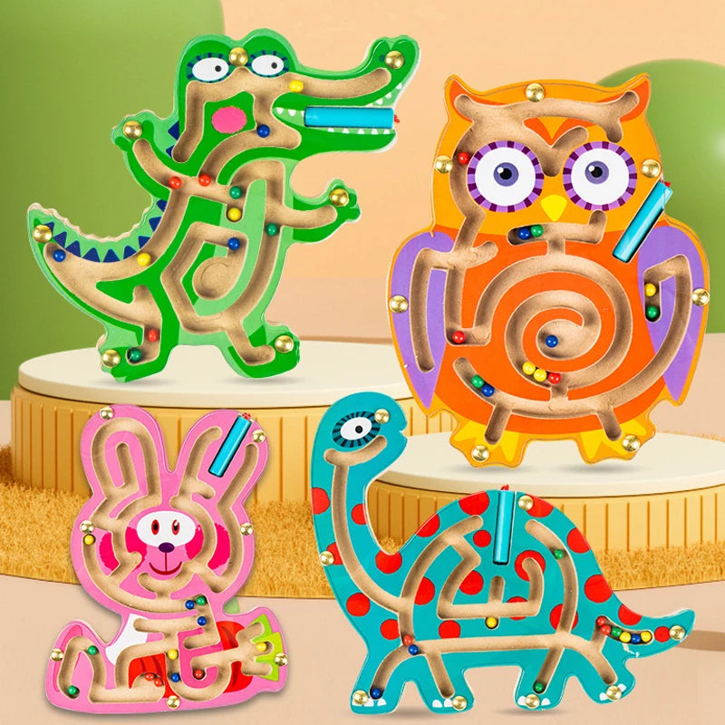 Montessori Educational Toys Children Magnetic Track Maze Balance Board Wooden Puzzle Game Baby Toys