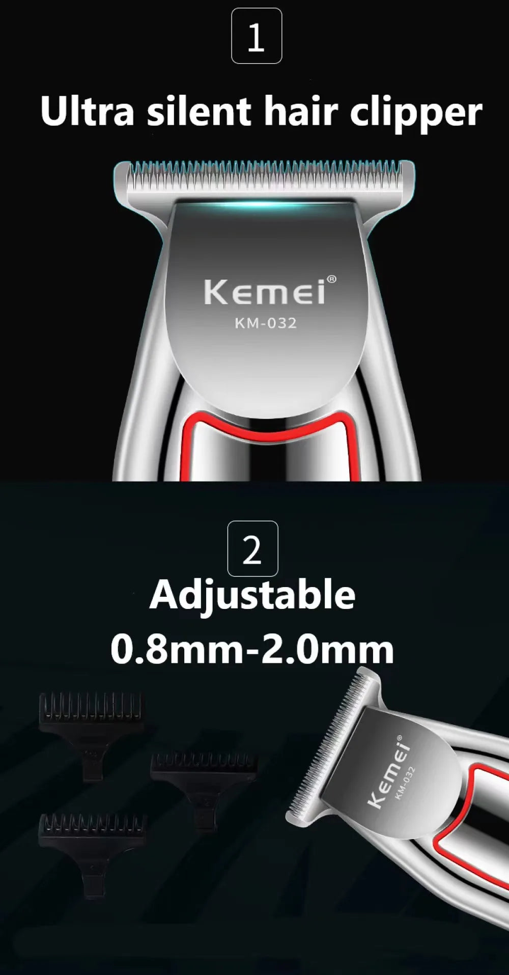 KEMEI Profession Hair Trimmer Electric Beard Trimmer for Men Hair Clipper Hair Cutter  Machine Hair Cut Grooming Kit KM-032