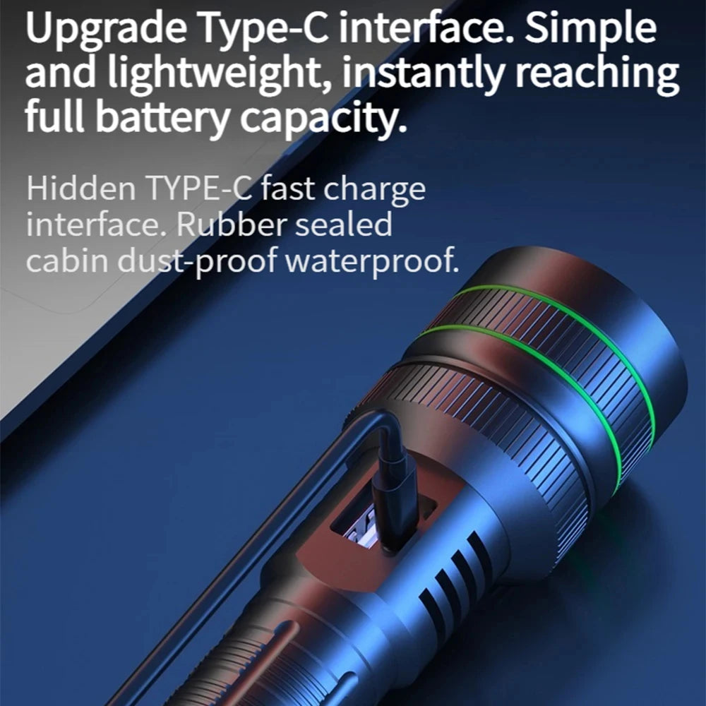 hit product long-range kilometer ultra bright flashlight, outdoor waterproof high-power strong light flashlight, rechargeable