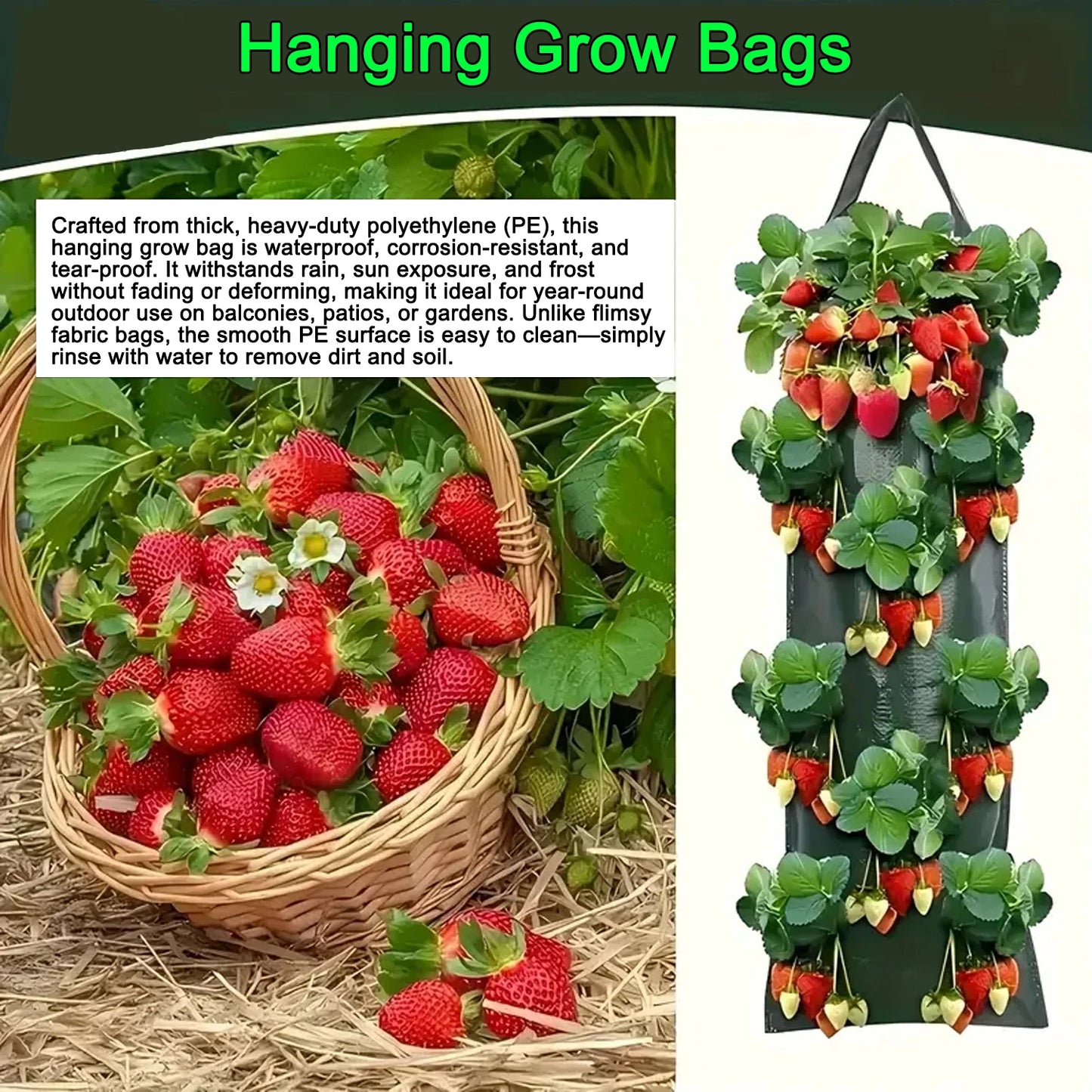 Hanging Grow Bags for Strawberries & Tomatoes Hanging Planting Grow Bag Vertical Multi-Pocket for Herbs & Flowers Garden Gift