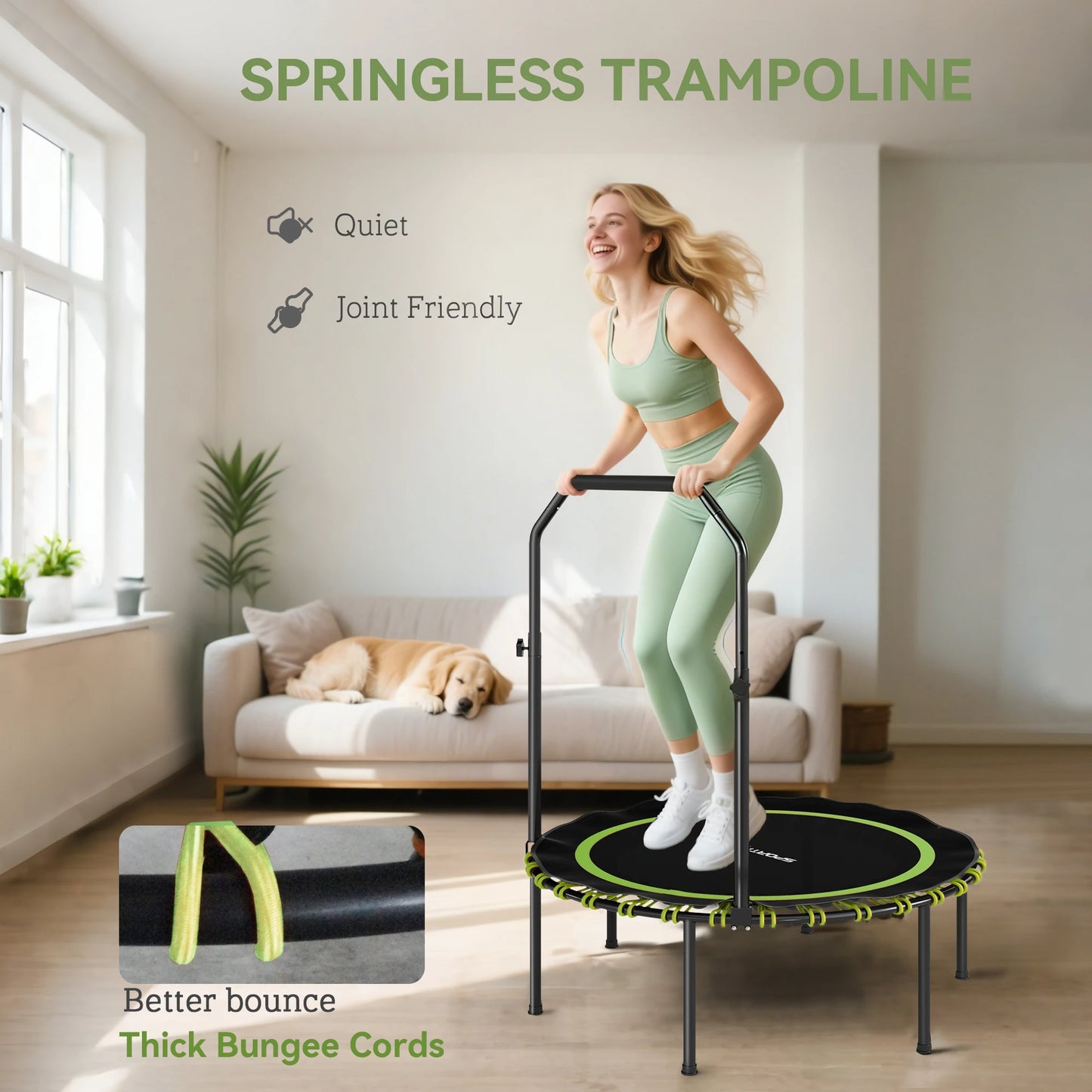 SPORTNOW 40'' Foldable Fitness Trampoline, Mini Trampoline Bungee Rebounder with 5-Level Adjustable Handle for Adults Indoor Out