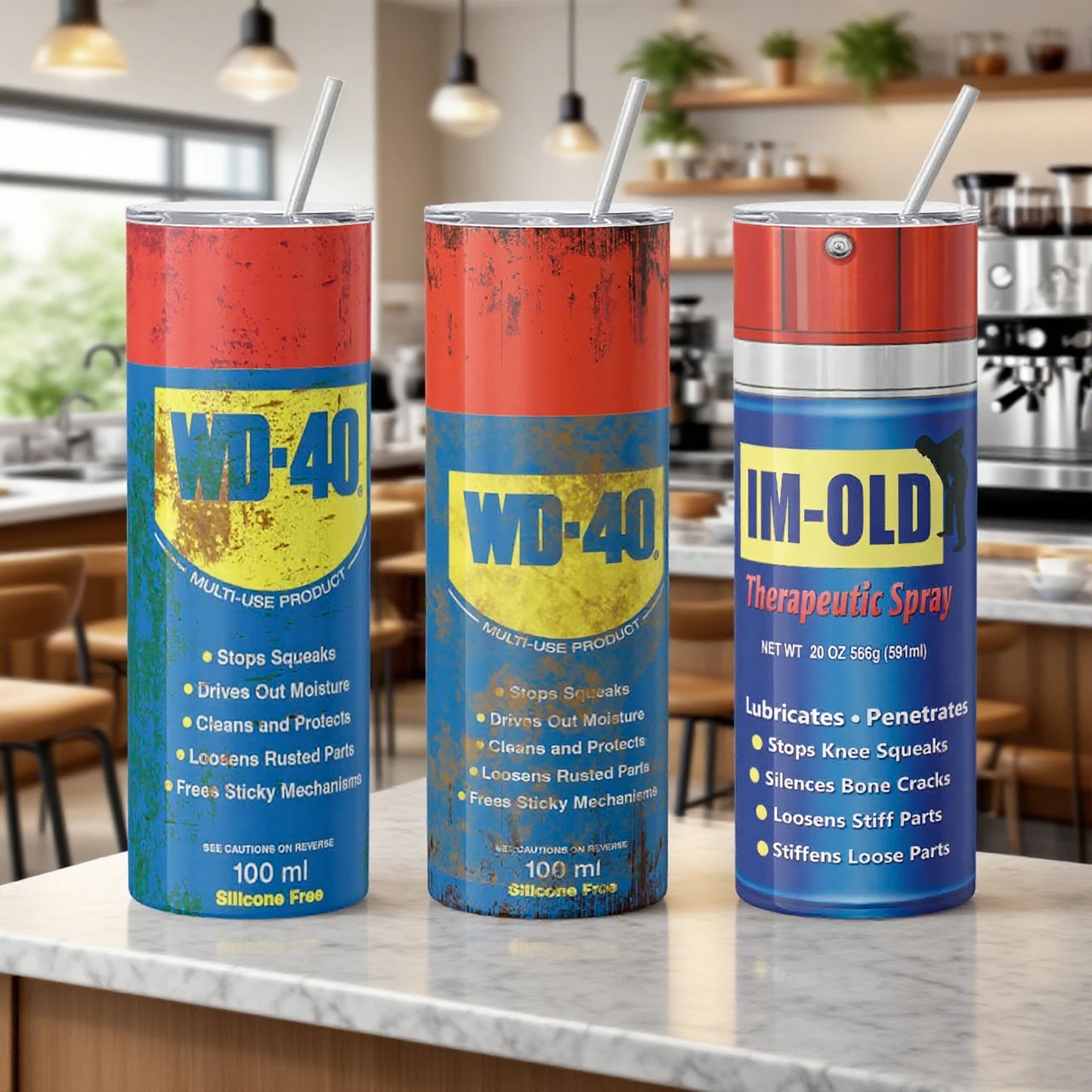 20oz tumbler 600ml Spray Can Tumbler with Lid & Stainless Straw | WD-40 Inspired & IM-OLD Parody Insulated Mug