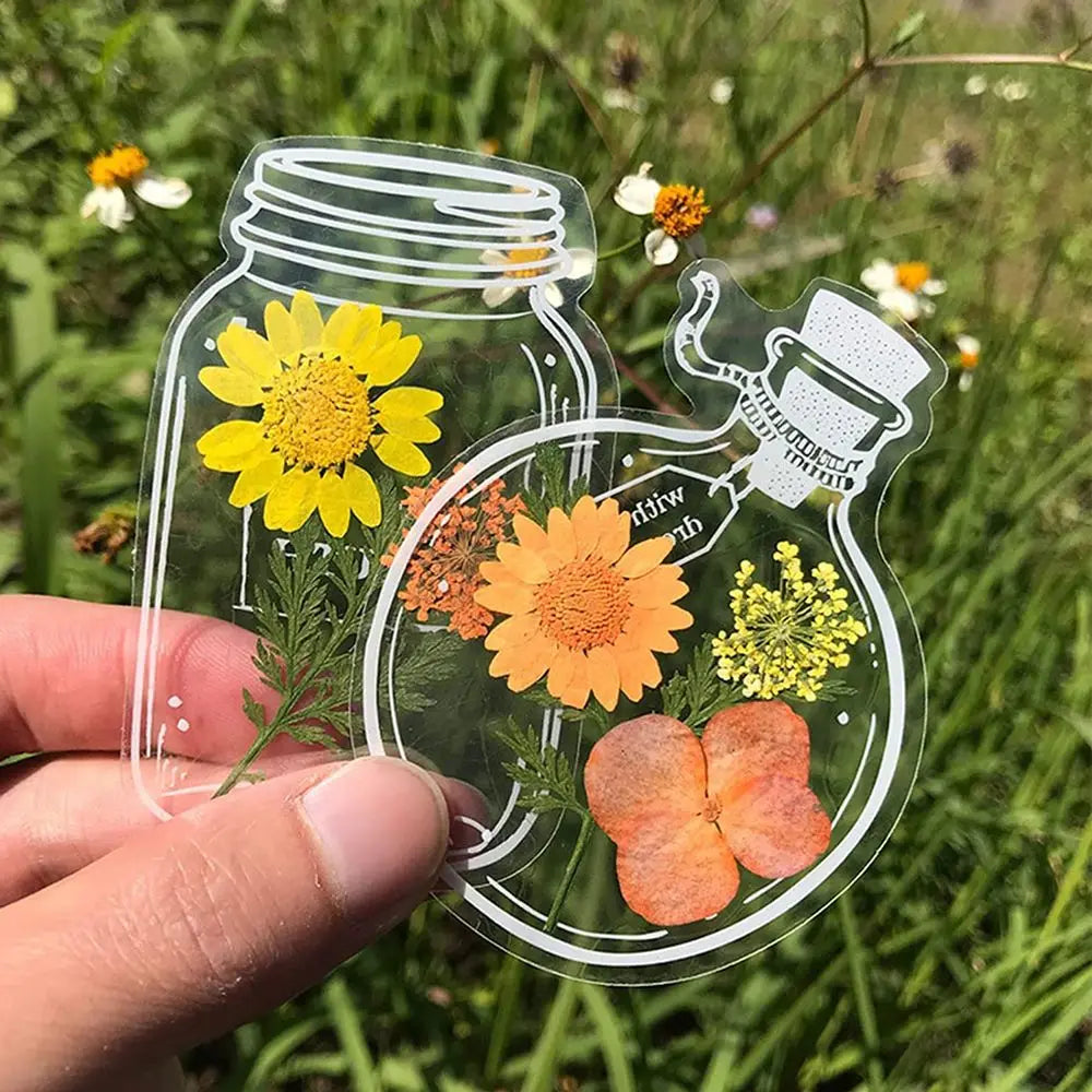 30Pcs Transparent Dried Flower Bookmarks Herbarium Bookmarks Flower Page Clips Reading Mark Glassware Shape Bookmarks Stickers