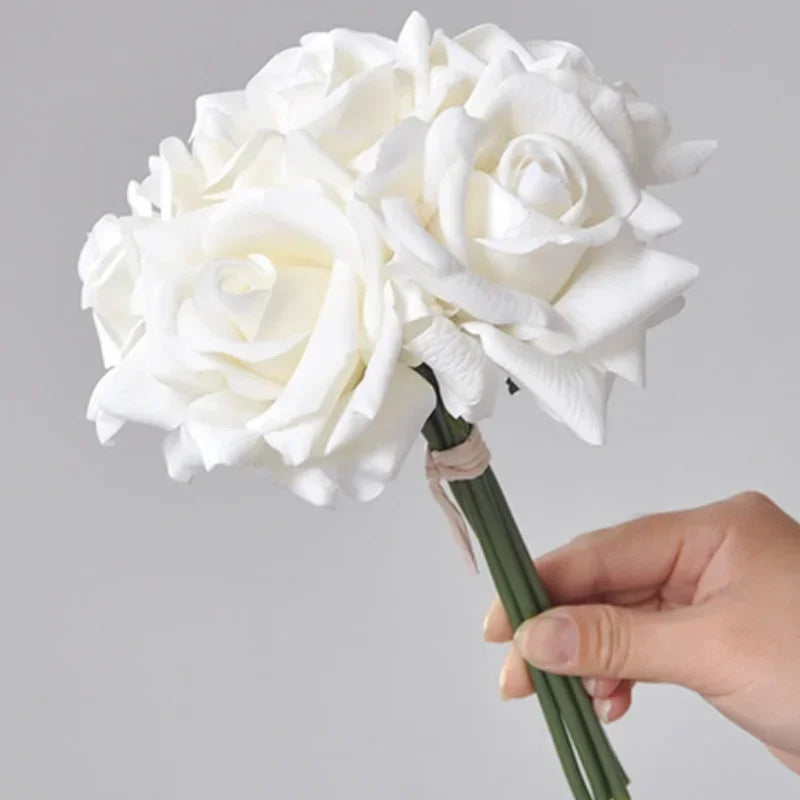 5 Head Curled Rose Bouquet with Artificial Moisture Sensation High-end Silk Flower Home Decoration Wedding Decoration