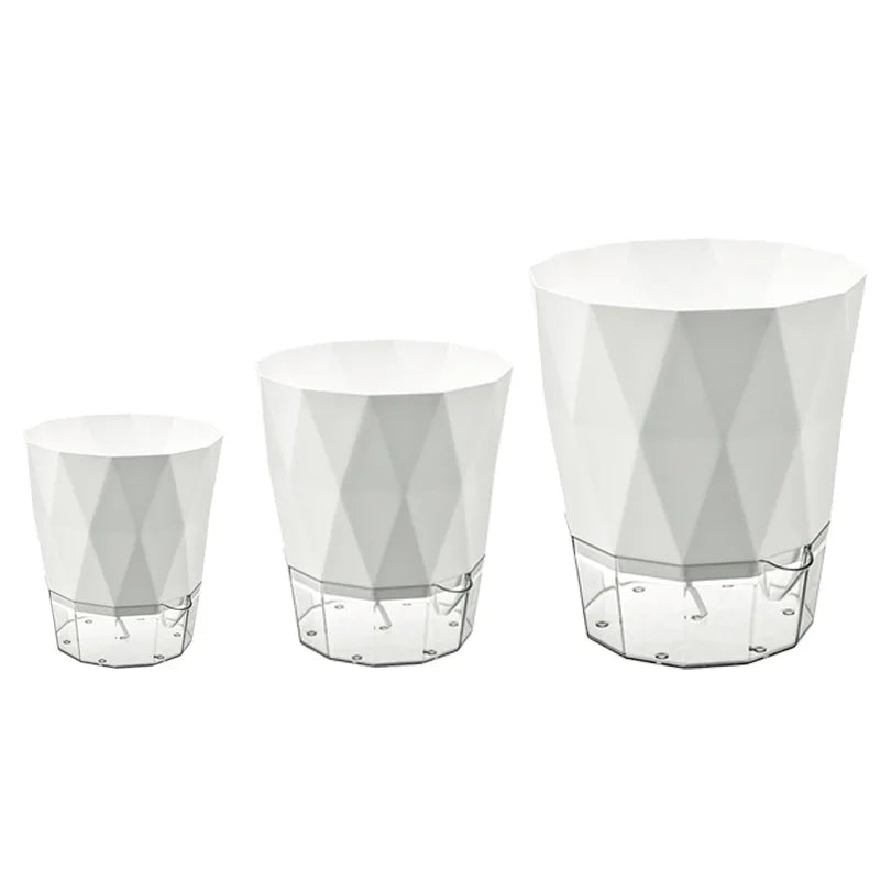 Self Watering Planter Diamond Lazy Flower Pot Transparent Double Layer Plastic Plant Pot for Indoor Plants