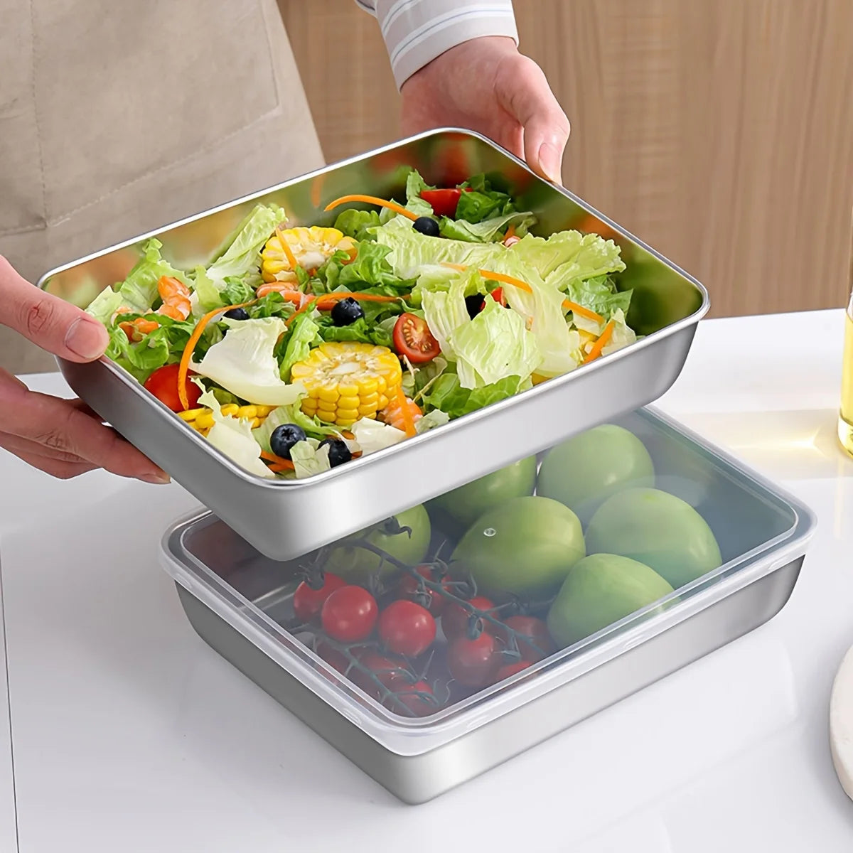 3-Piece Stainless Steel Food Storage Containers Set - Airtight BPA-Free Kitchen Organizers for Fridge/Pantry/Dry Goods