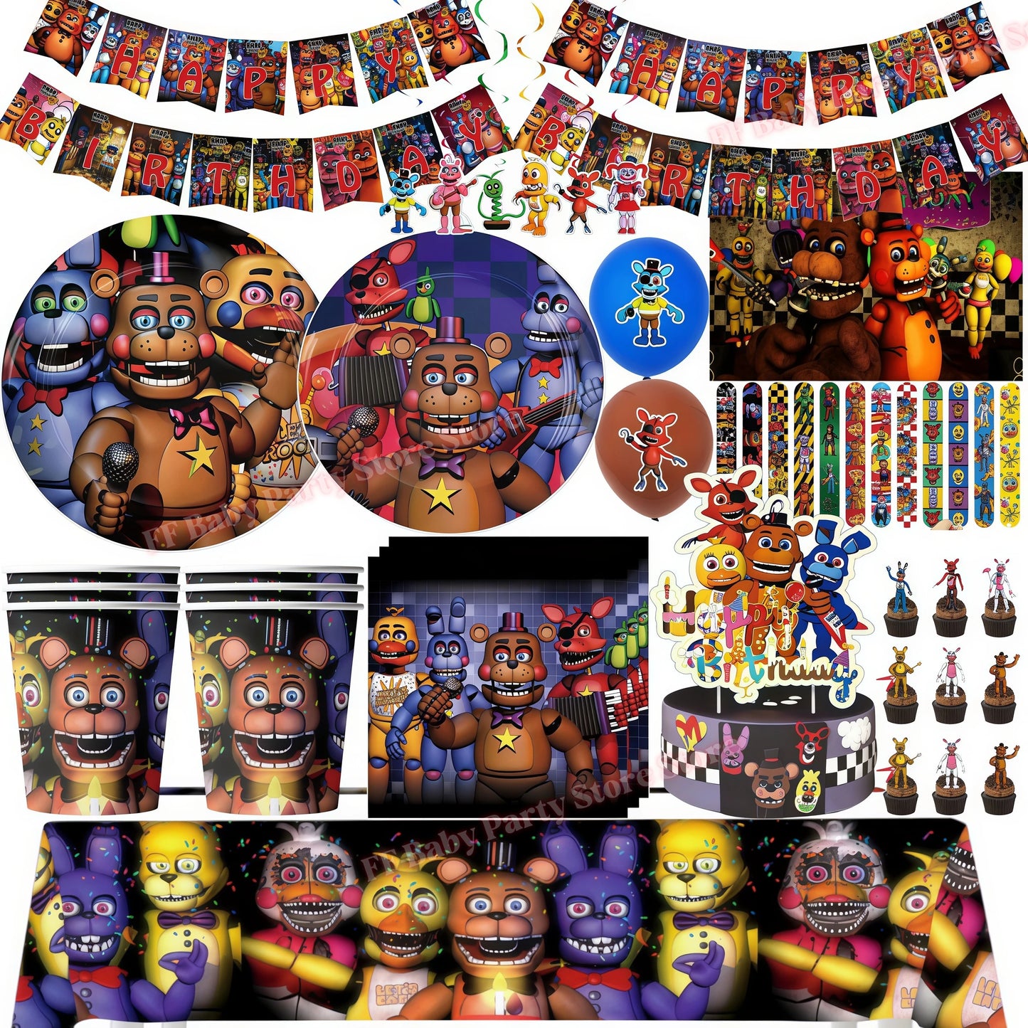 Five Nights Bear Birthday Party Decorations Plate Cup Backdrop Freddyed Balloon for Kids Party Favors FNAFs Event Supplies Gifts