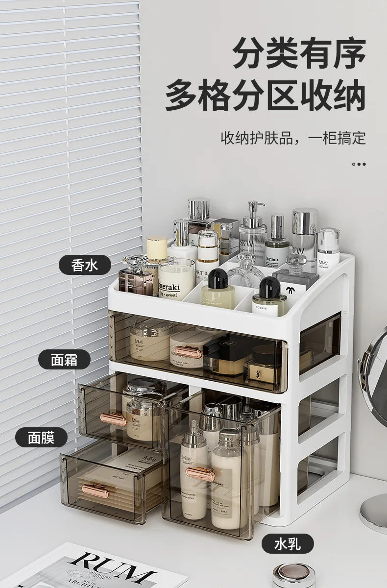 Desktop Large Capacity Storage Box Makeup Table Skincare Organizer Multi-Layer Drawer Storage Box for Students