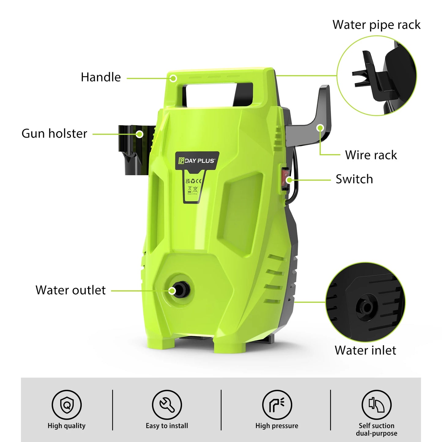 2300W Electric High Pressure Washer 480Bar PSI Power Jet Wash Patio Car Jet Washers,7m Hose & 5.5m Power Cord, Adjustable Nozzle