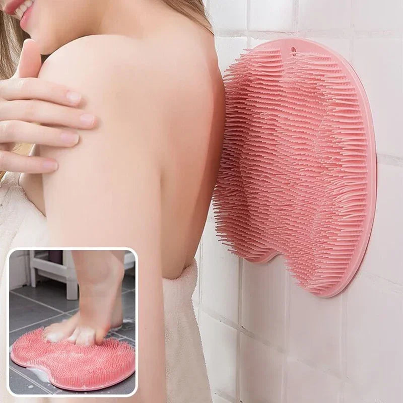 Exfoliating Brush for Feet Foot Wash Mat Brush Body Wash Scrubber in Shower Silicone Bath Massage Mat Back Brush Wall Mounted