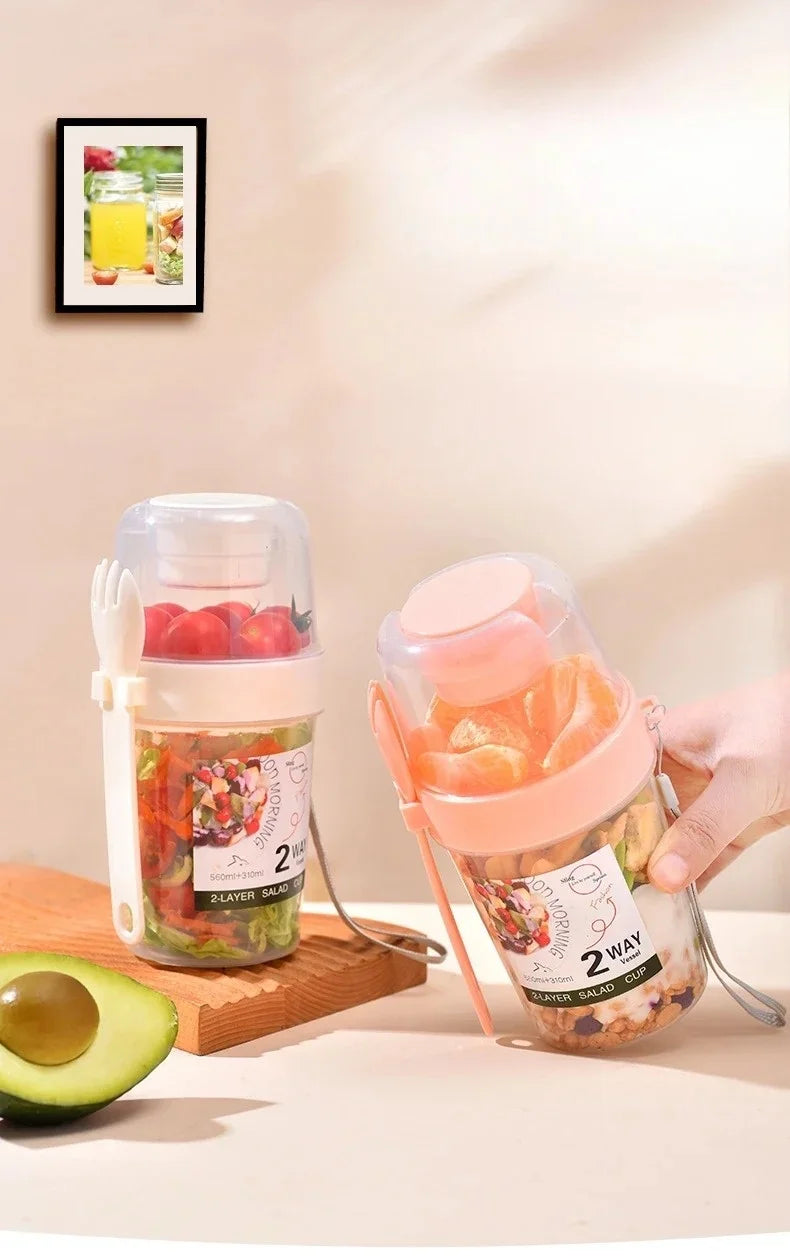 Portable Salad Cup Breakfast Cup Food Stratification Yogurt Cereal Oatmeal Snacks Parfait Containers Fruit Box Cup With Lid Fork