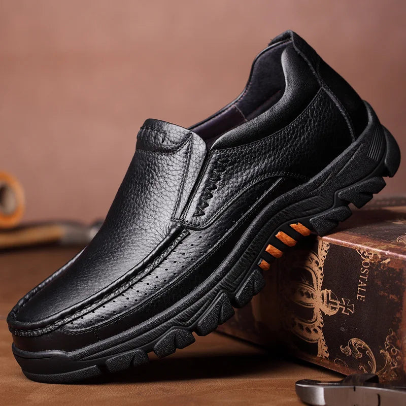 Genuine Leather Shoes Men Brogues Soft Cow Leather Men Casual Shoes New Male Footwear Black Brown Slip-on A2088