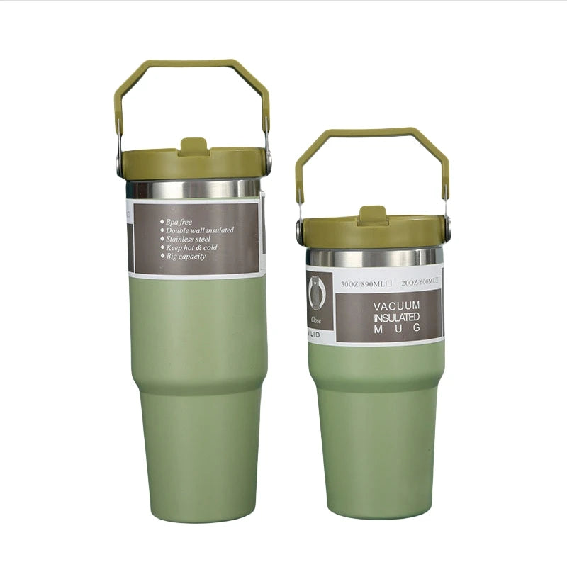 New American Simple Solid Color Stainless Steel Thermos Portable Car Easy To Carry Water Cup Thermal Insulation Cold Ice Cup