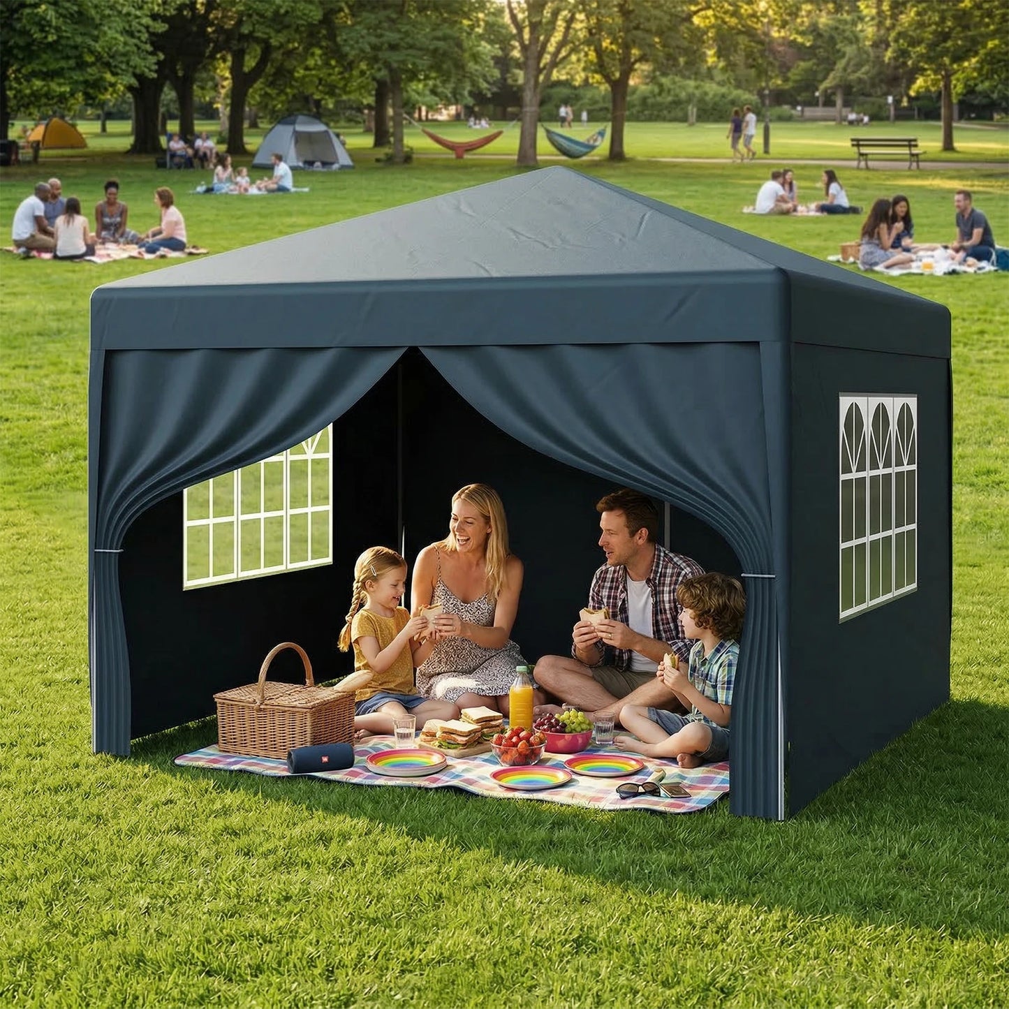 LOEFME 3x3M Pop Up Gazebo Waterproof Windproof Portable Outdoor Canopy Sun Shelter Removable 4 Sides Cloths Garden Camping Tent