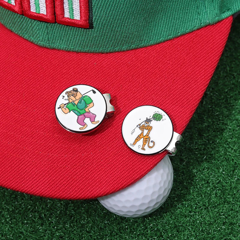 Magnetic Golf Ball Marker Hat Clips Funny Cartoon Print Accessories for Golf Cap Metal Decorative Jewelry Gift for Golf Lover