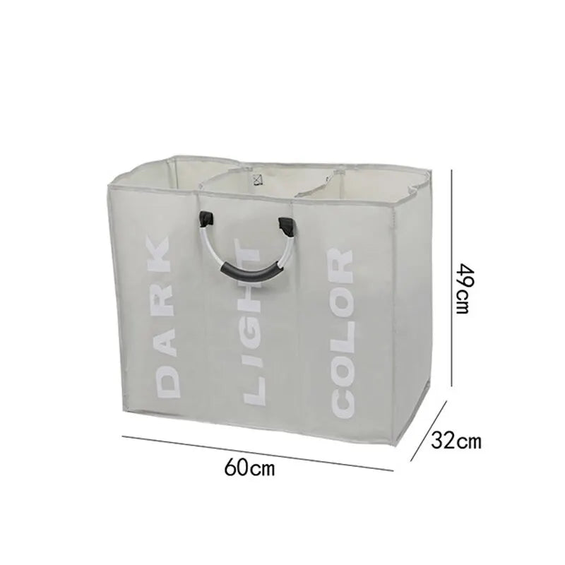 1pc 3 Grids Foldable Laundry Basket Bag Dirty Clothes Laundry Hamper Waterproof Oxford Durable Fabric Dirty Storage Basket