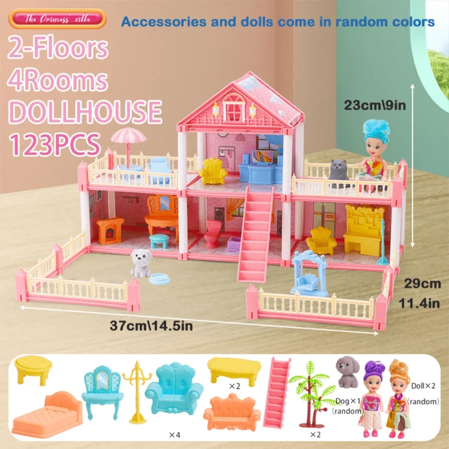 Girl Doll House Toy 3d Assembly Dollhouse Diy Mini Toy Accessories Villa Princess Pink Castle Children Pretend Birthday Gift