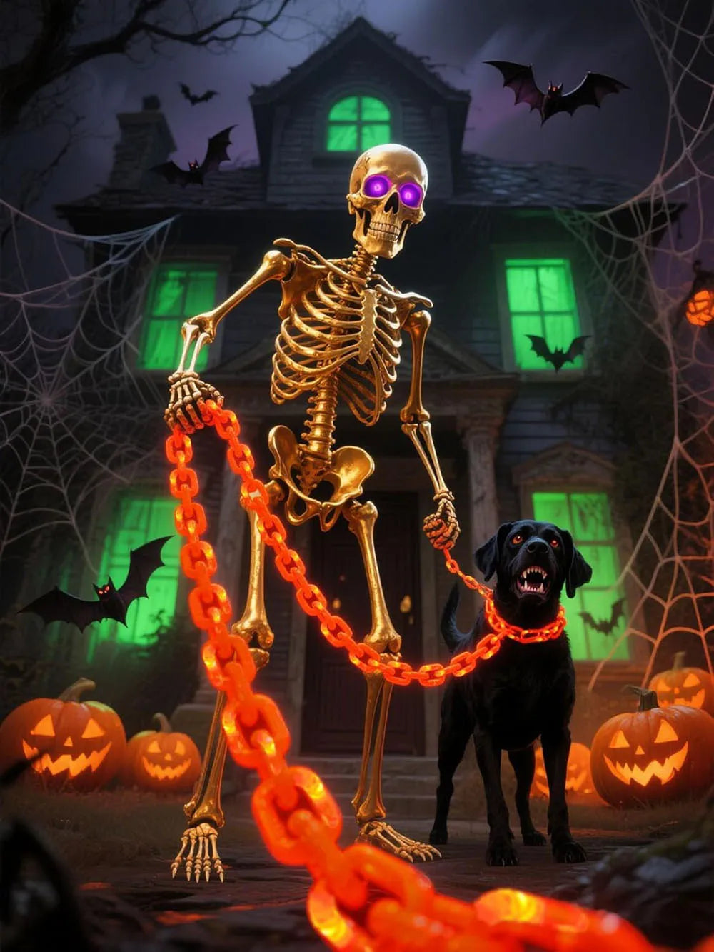 2/3M Halloween Plastic Chain Lights Props Chains with 8 Lighting Modes String Lights for Skeleton Dog Spooky Outdoor Decorations