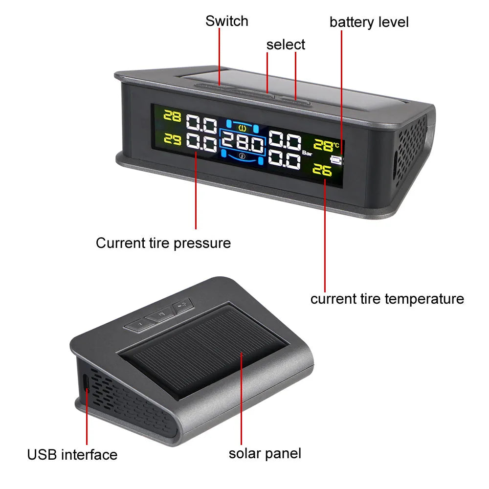 Tire Pressure Monitoring System Temperature Warning New C External Battery Version Sensors Solar TPMS Car Tyre Pressure Monitor