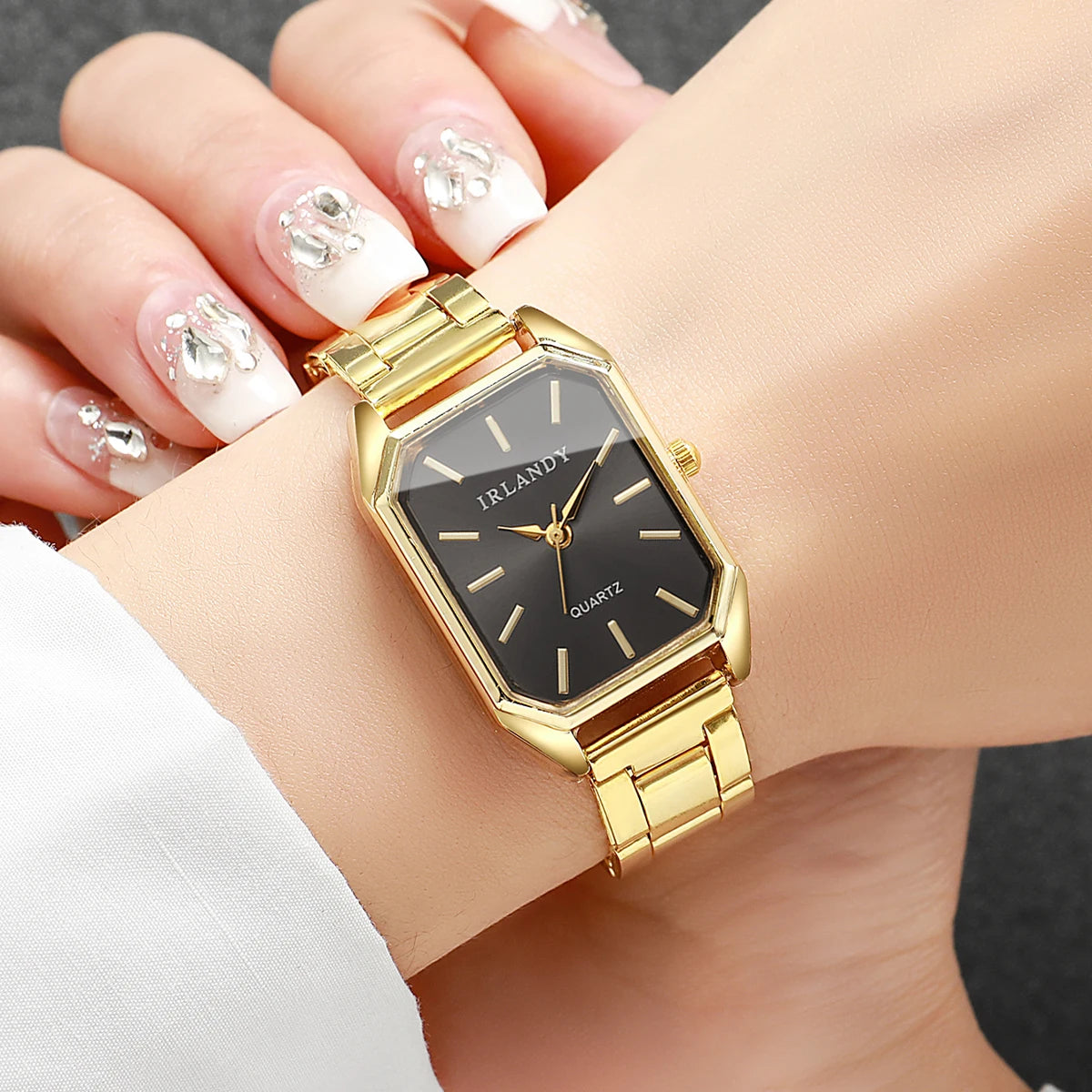 2PCS Fashion Rectangle Women Quartz Watch Rhinestone Bracelet Set Elegant Ladies Wristwatches Reloj Mujer Clock（Without Box）