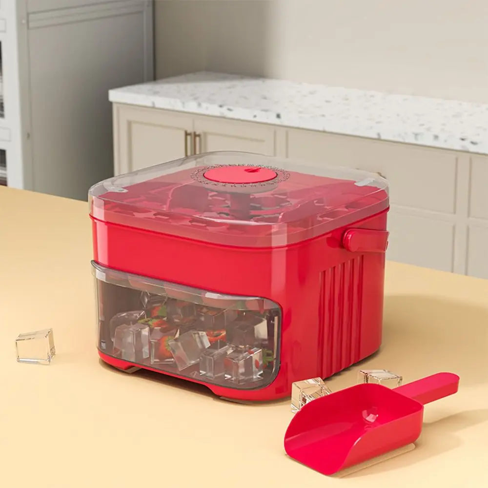 50-Cube Ice Maker with Easy Press Cap Double Layer Ice Cube Maker Refrigerator Household Ice Storage Ice Box