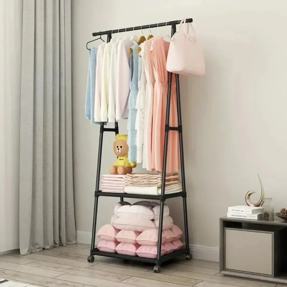 Multifunctional Storage Dormitory Clothes Drying Rack Floor Standing Clothes Rack Simple Clothes Mobile Hanging Clothes Rack