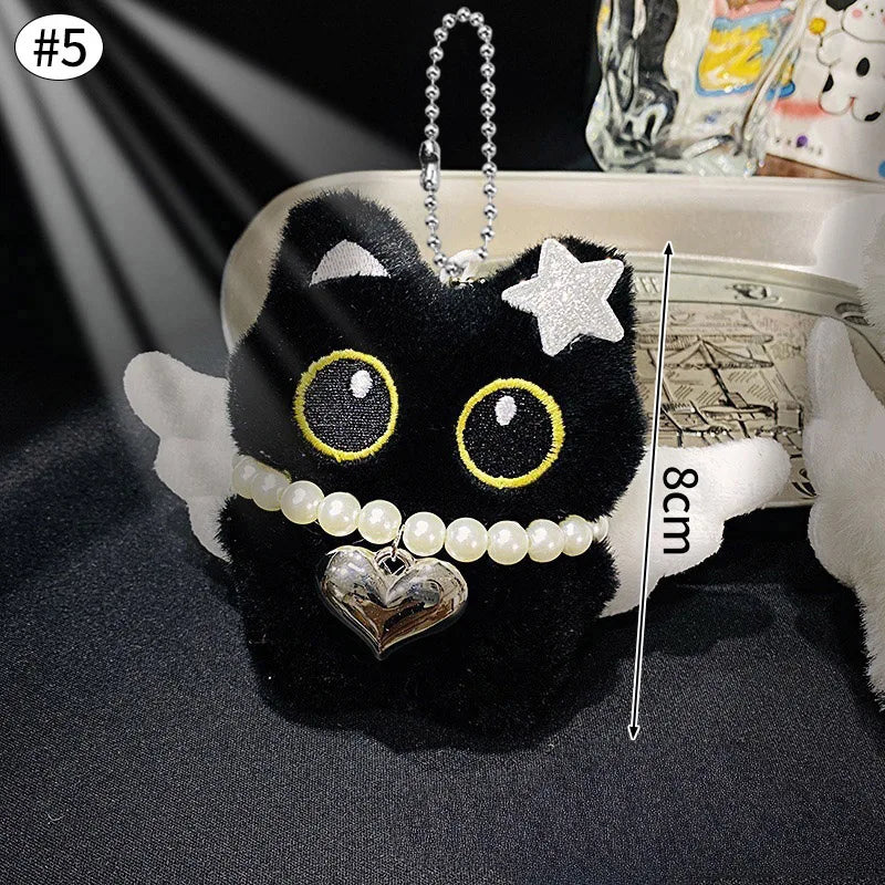 Cute Black Cat Plush Pendant Keychain Pilot Little Black Cat Hanging Backpack Keychain Creative Cat Plush Phone Keychain Gift