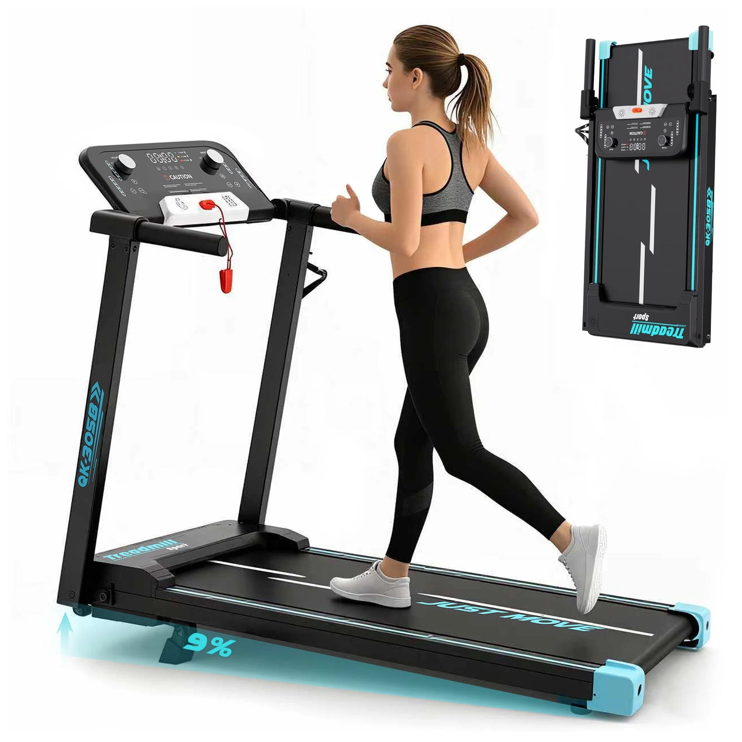 3-in-1 Folding Treadmill Walking Pad, 3.0 HP Quiet Motor, 9% Adjustable Incline, Max 14km/h, LCD Monitor & Safety Warn