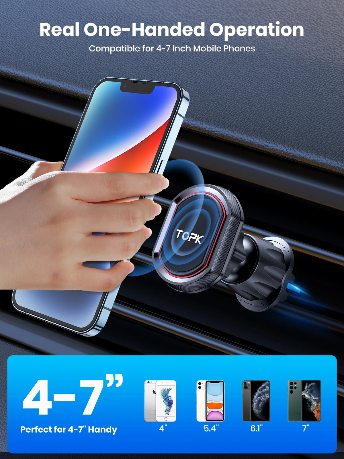 TOPK Magnetic Phone Car Mount Phone Holder for Cars Air Vent Upgrade Hook Clip Car Phone Holder with Strongest Magnet for Phones