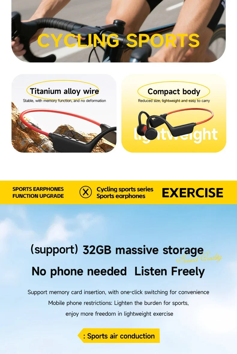 New Bone Conduction Headphones IPX8 Waterproof MP3 32GB Bluetooth5.4 Wireless Headphones With Mic Swimming Sports Fitness 2026