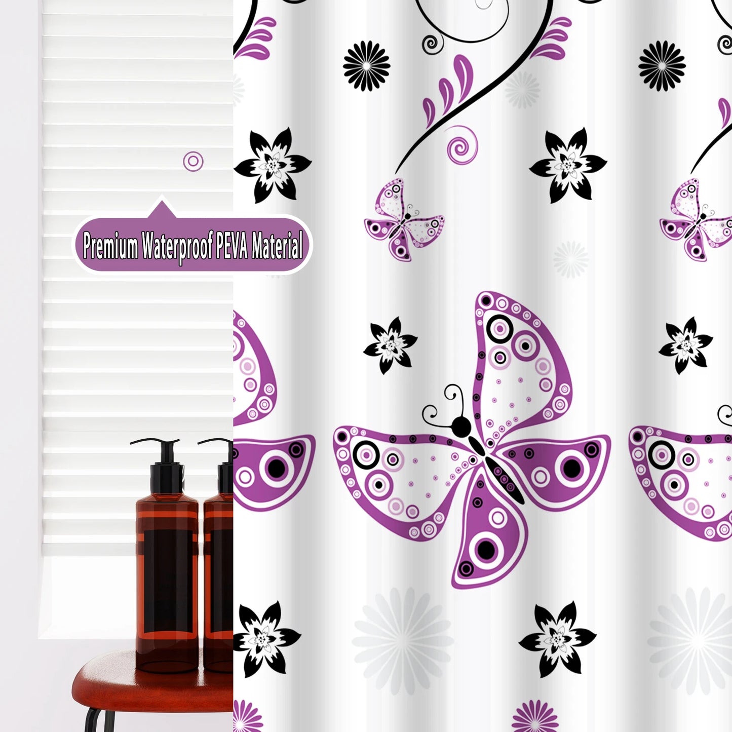 1pc Purple butterfly shower curtain  waterproof Peva covering curtain