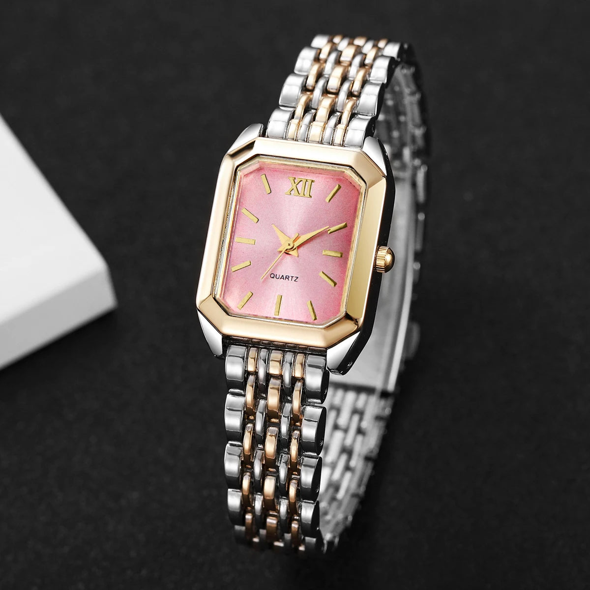 Fashion Mix Gold Women Quartz Watch Ladies Rectangle Roma Dial Wristwatch Reloj Mujer Girls Clock Gift (Without Box)