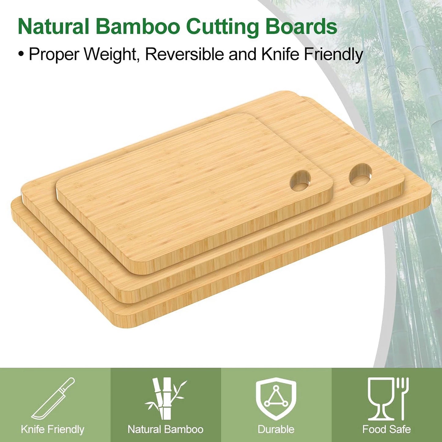 Kitchen Bamboo Cutting Board Set Cutting Board Thickened Solid Wood Cutting Board Double-sided  Cutting Boards  Multi-size Kitchen Wooden Cutting Boards, Convenient Kitchen Essentials,  for Chopping and Serving