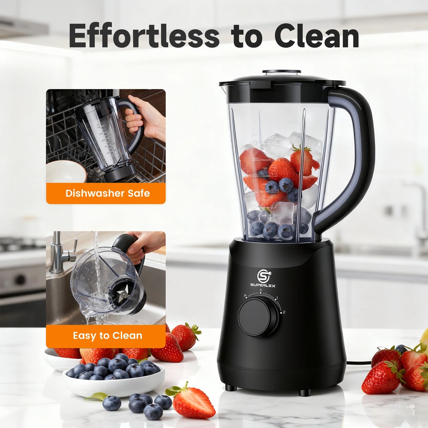 SUPERLEX 500W 2 in 1 Blender With 1.5L Glass Jar Powerful Performance 2 speeds with chopping kneading grinding blender Fruit Mix