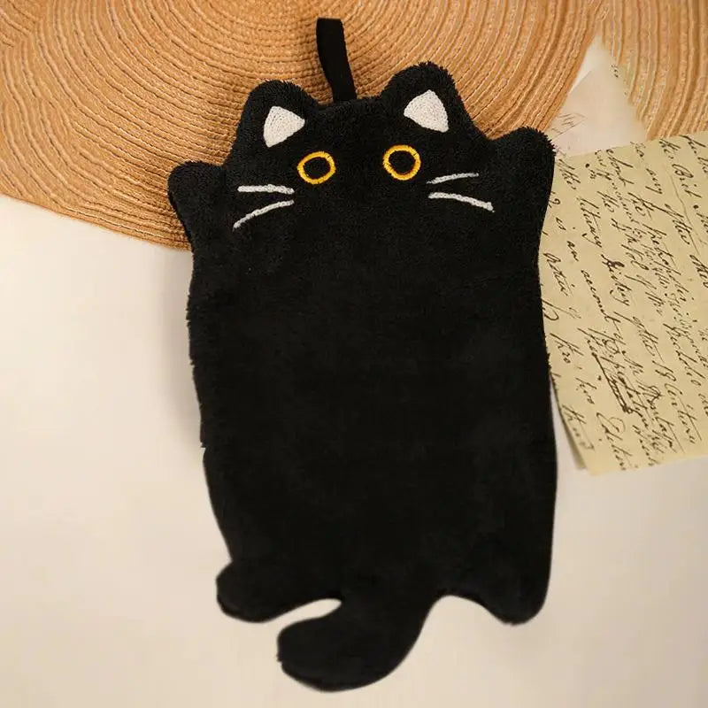 Cartoon Cat Hand Towel Thickened Absorbent Kitchen Heat Resistant Pad Hanging Cleaning Cloth Towels