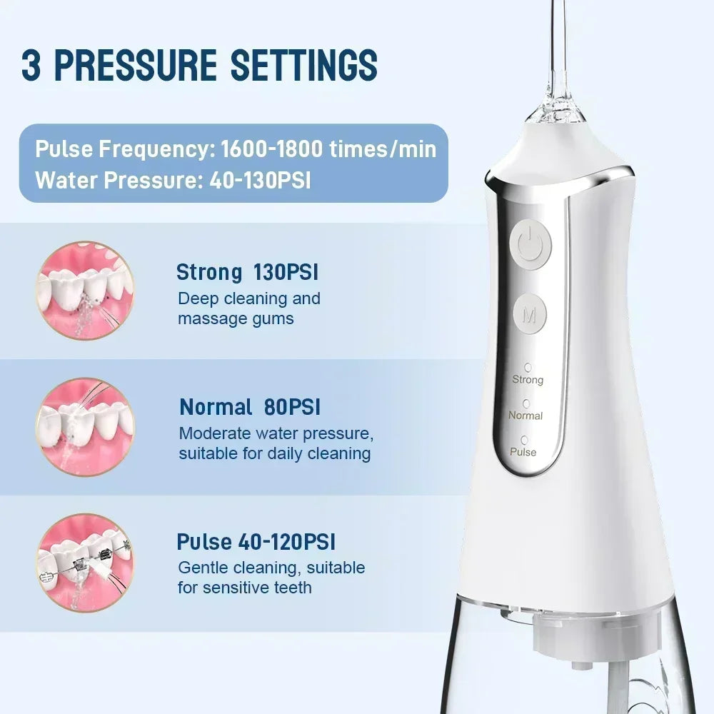 300ml USB Rechargeable Water Flosser Portable Dental Irrigator with 5 Nozzles 3 Modes dental accessories resina para dientes