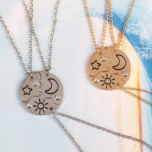 3pcs Best Friend Zircon Sun Star Moon Pendant Necklace Friendship Choker Chain 2025 Fashion Jewelry Accessories Gift