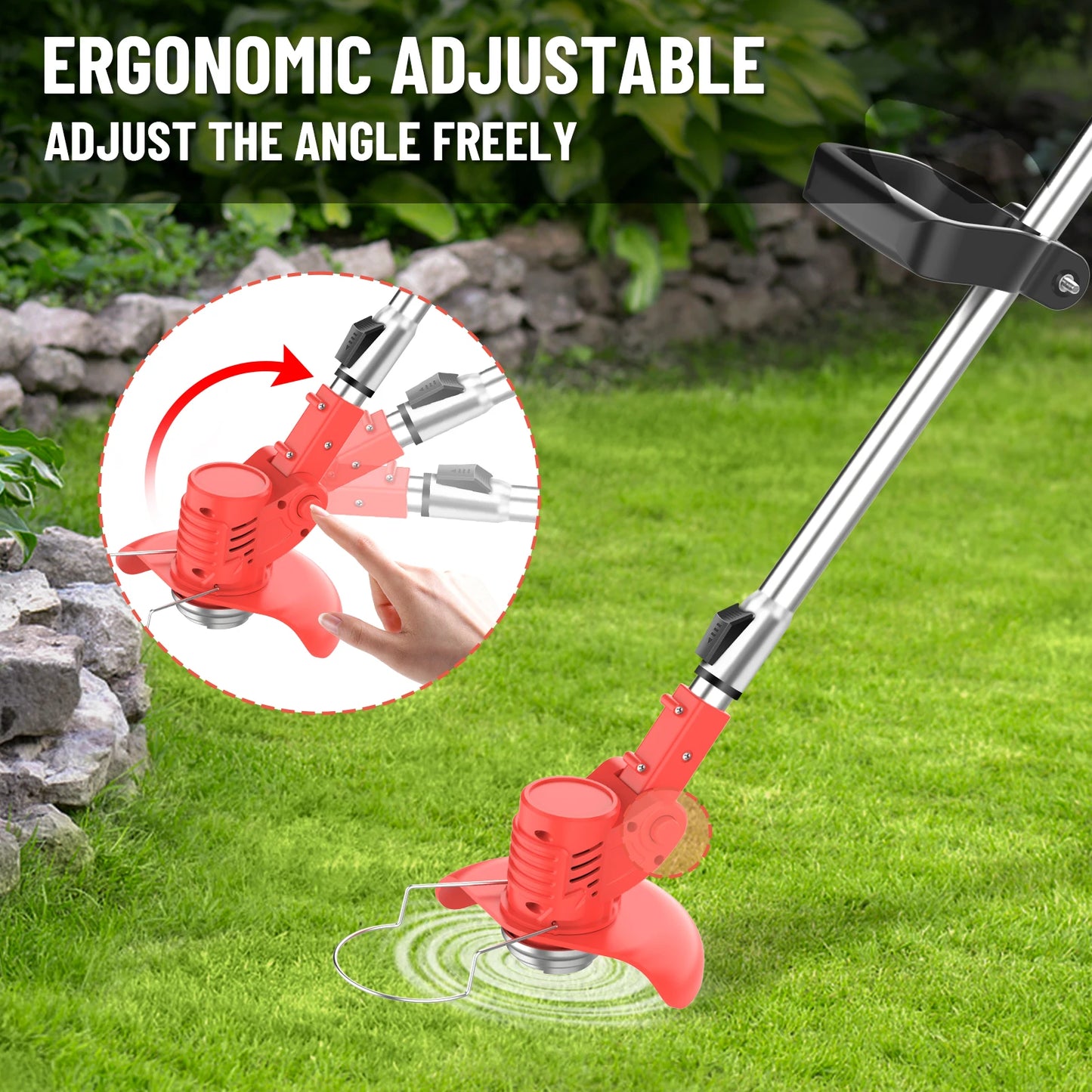 21V Cordless Weed Wacker 3 in 1 Rechargeable Weed Wacker Electric for Lawn Garden Yard,With Battery,Red