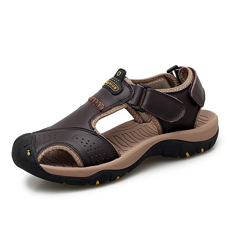 Summer Sandals Leather Outdoor Men Beach Shoes Luxury Breathable Casual Sandal Man Wading Shoes Non-slip Wide lining Slippers