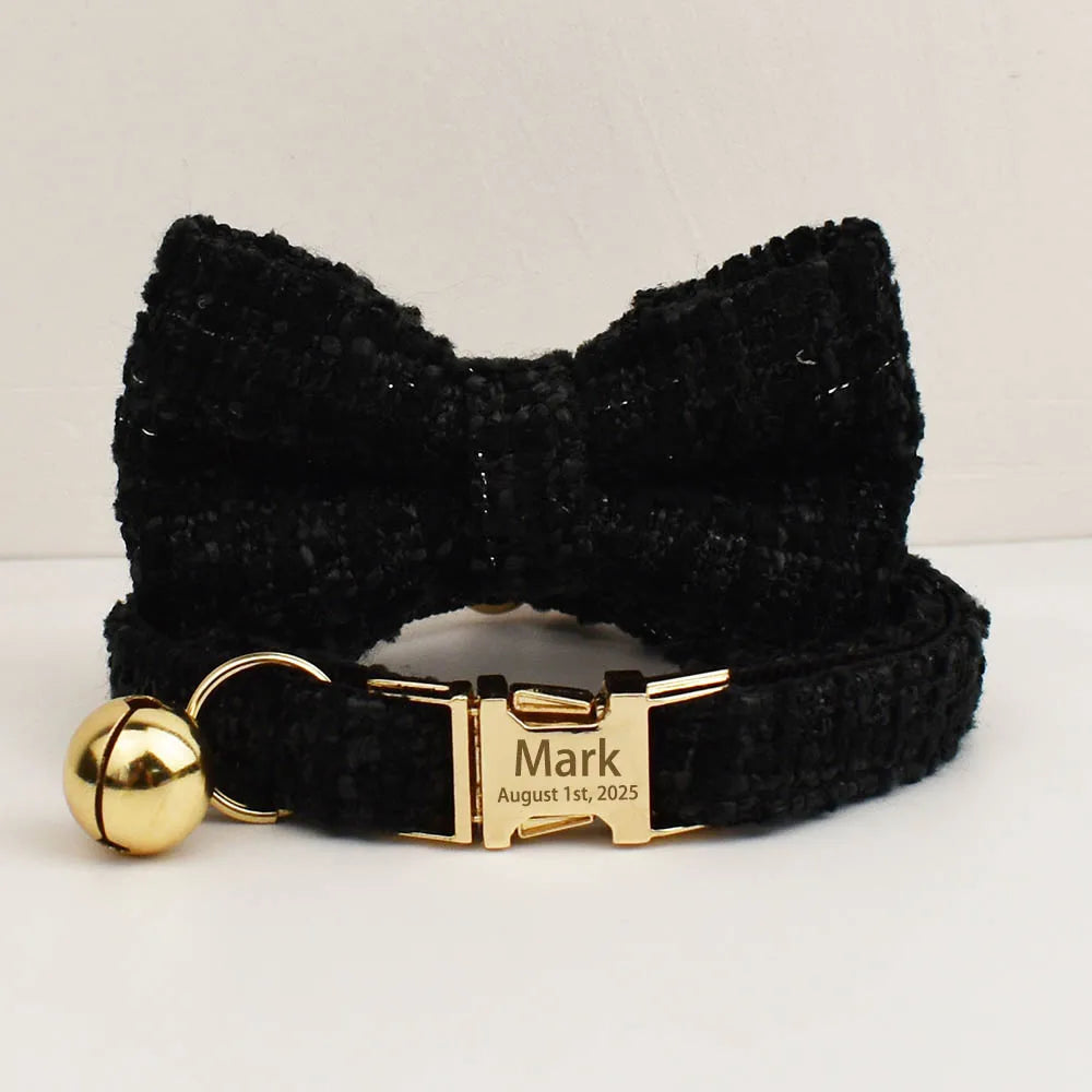 Personalized Metal Hardware Cat Collar And Leash Set with Bell Engraving ID Tag for Kittens Pet Accessories