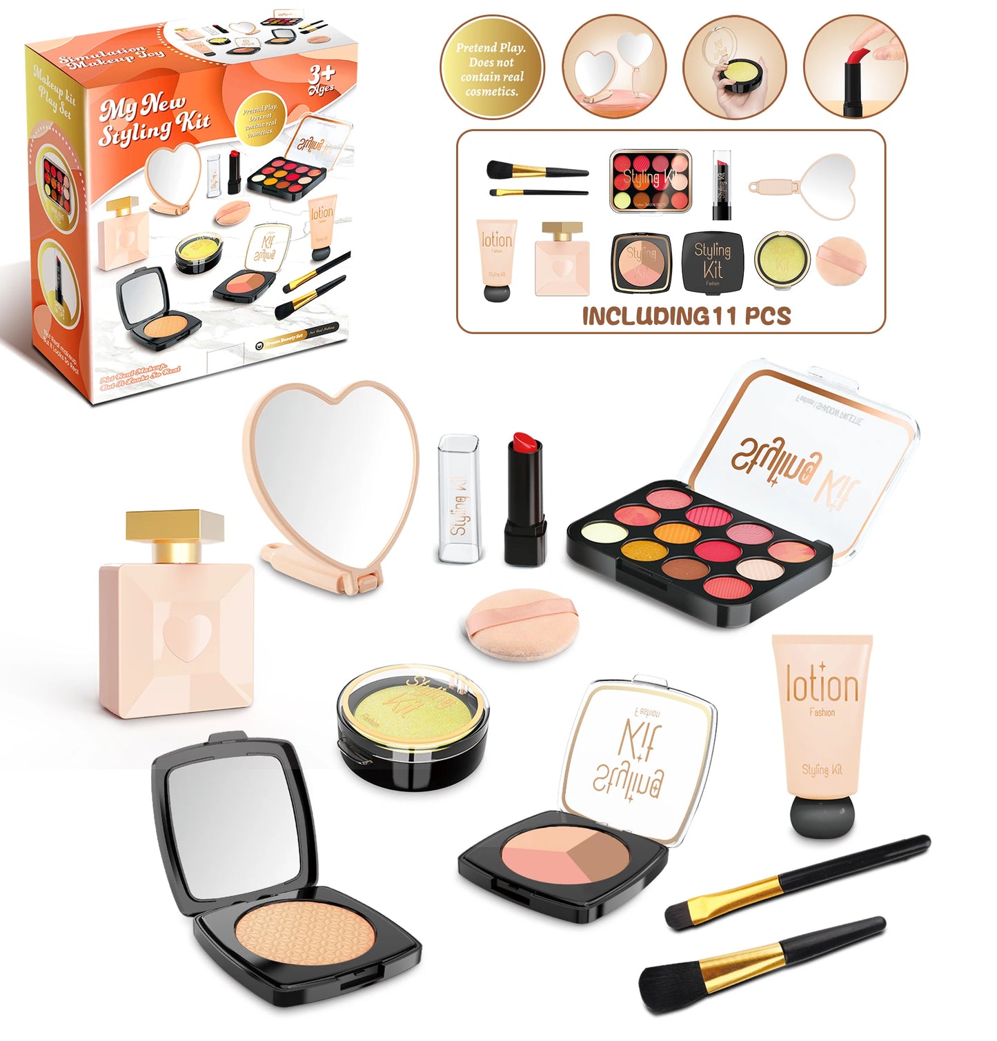 Play Makeup Toys, Simulated Cosmetics Fake Makeup Set Lipstick Powder Blusher Not Real Makeup for Girl Gifts