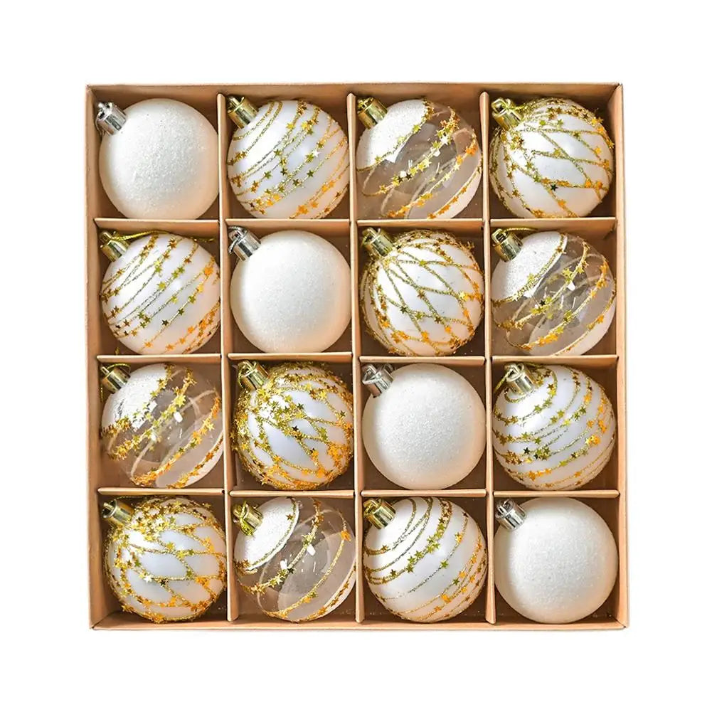 16PCs/Box 6cm Shiny Glitter Christmas Ball Ornaments Shatterproof Christmas Tree Hanging Ornaments Pendants Party Decorations