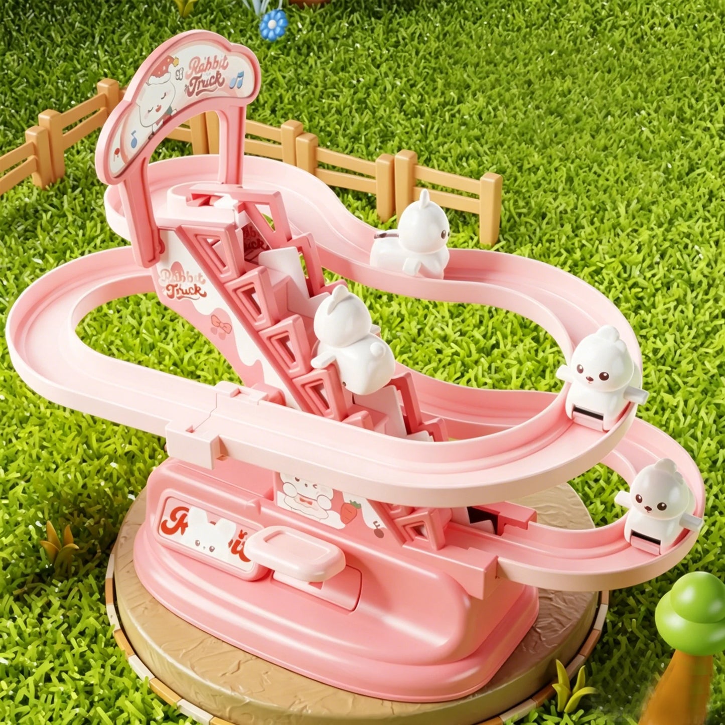 Manual Press Duck Track Slide Toy,Kids Hand Operated Stair Climbing Race Car Game, Educational Interactive Toy for Boys Girls
