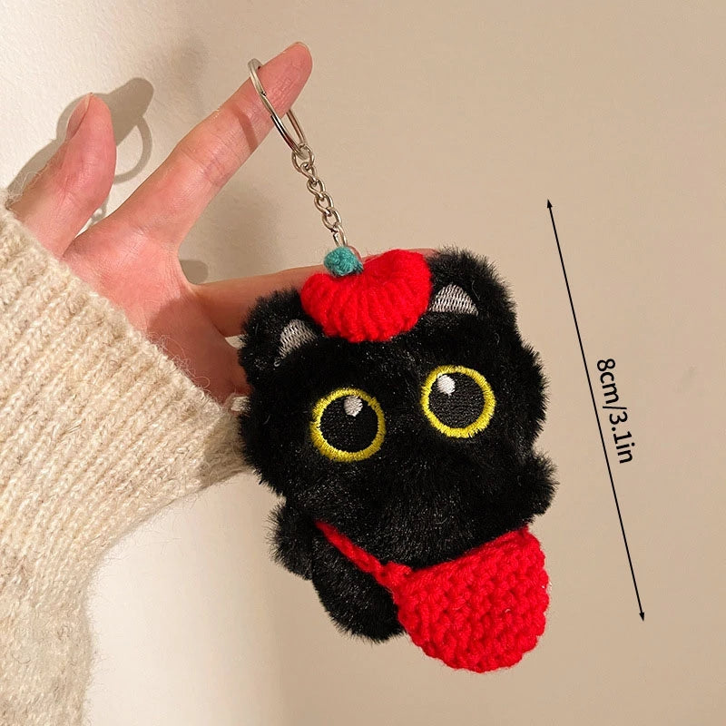 Cute Black Cat Plush Pendant Keychain Pilot Little Black Cat Hanging Backpack Keychain Creative Cat Plush Phone Keychain Gift
