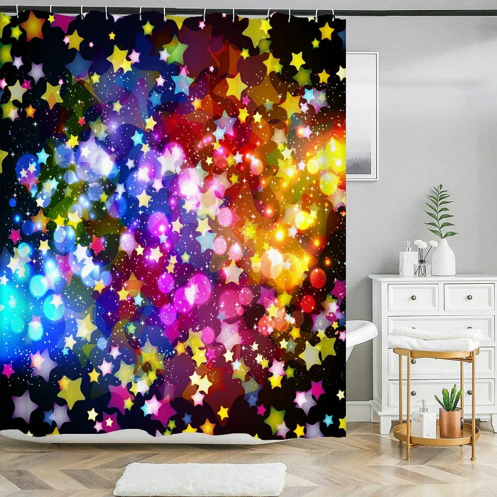 Colorful Rainbow Stripes Printed Shower Curtain Sparkling Diamond  Bathroom Curtain With Hook Waterproof Polyester Bath Screen
