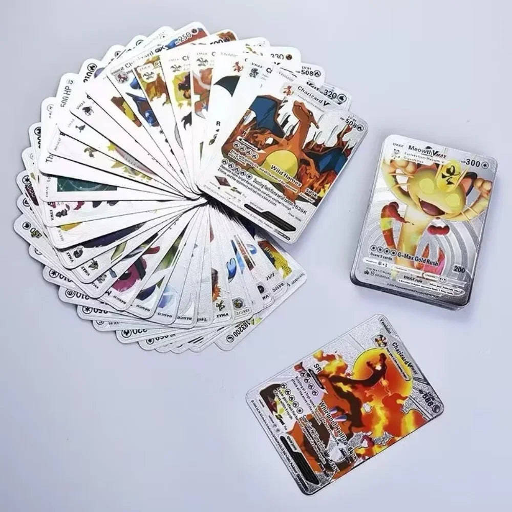 Pokemon Rainbow Gold Silver Black Foil Vmax Gx Cards Golden Letters English Game  Collection Battle TrainerCard Series Gift