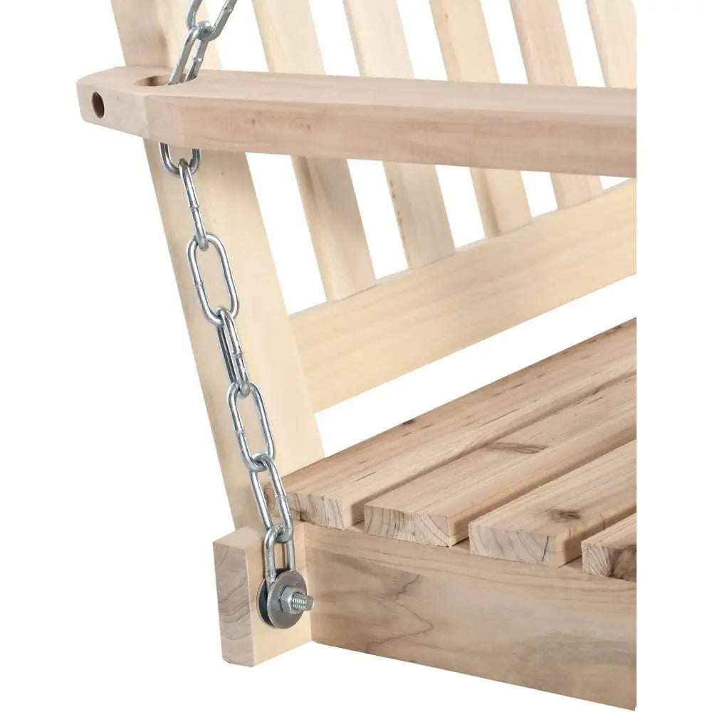 2-Seater Wooden Swing Bench, Porch Hanging Hammock Chair, Natural Garden Furniture