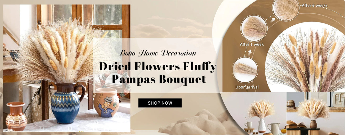 120pcs Fluffy Pampas Bunny Tail Grass Dried Artificial Flowers  Bouquet for Bathroom Wall Office Boho Home Wedding Decorations