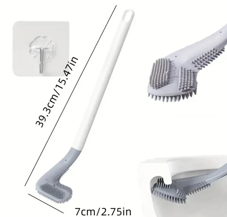 1pc Flexible Silicone Toilet Brush with Long Handle and 360 Degree Rotation - Wall Mounted Design for Bathroom Cleaning